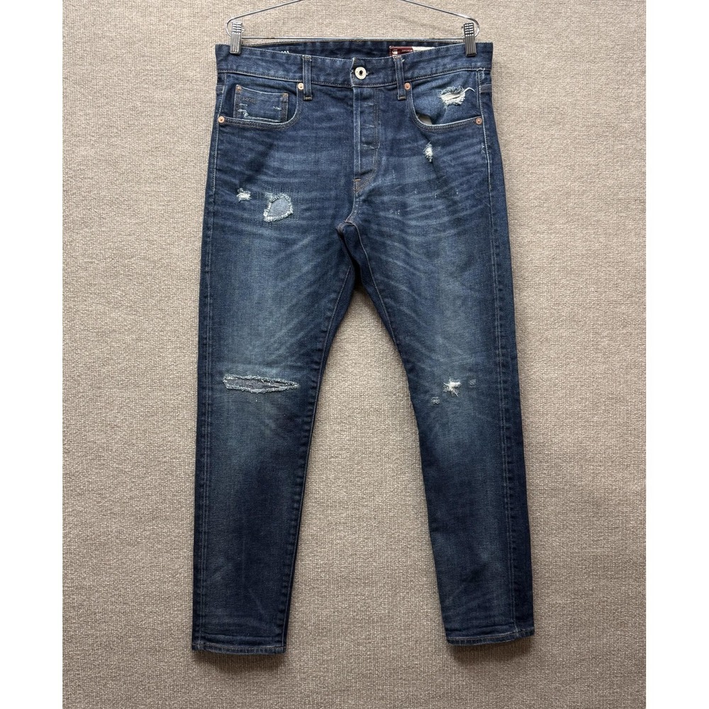 G Star RAW‎ 3301 Jeans Mens 33x32 Slim Japanese Selvedge Distressed Denim